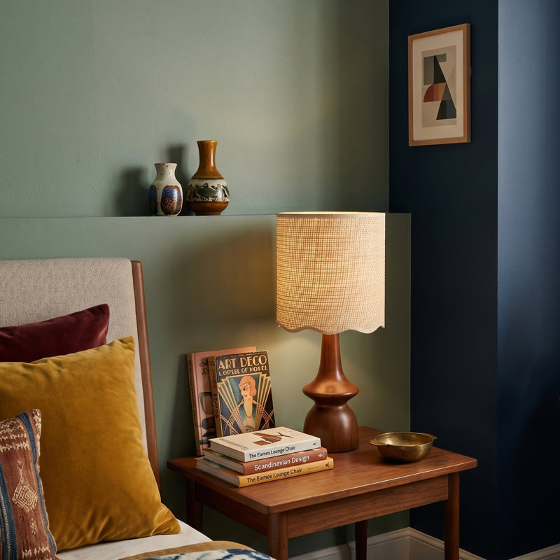 Lampe de table de style champêtre moderne en bois avec abat-jour en rotin naturel tissé Utiliser une ampoule E26 pour la chambre à coucher, le salon, le bureau (ampoule non incluse)