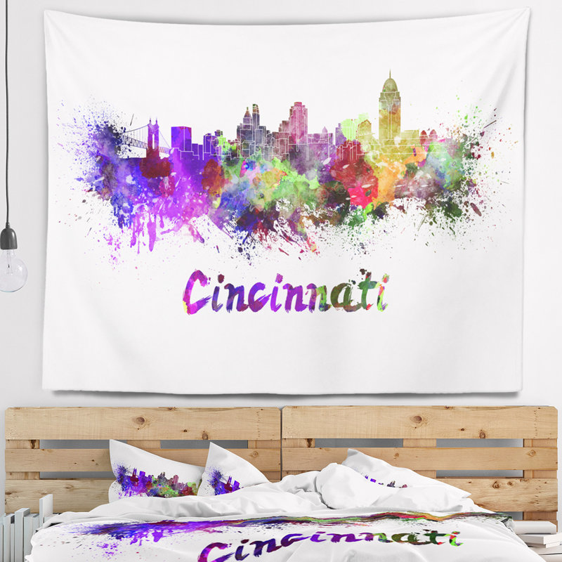 Tapisserie de cincinnati skyline Cityscape, H 32 po x l 39 po