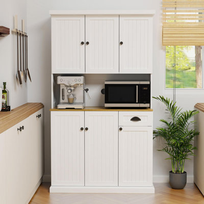 71" Buffet With Hutch, Kitchen Pantry Storage Cabinet w/Microwave Oven Countertop, Drawer, Cupboard
