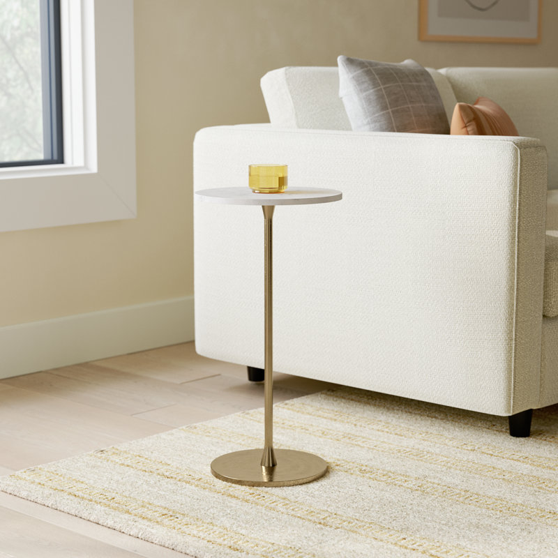 Neutral Glam Gold and White 24"H Round Modern Drink Accent Table with Aluminum and Stone