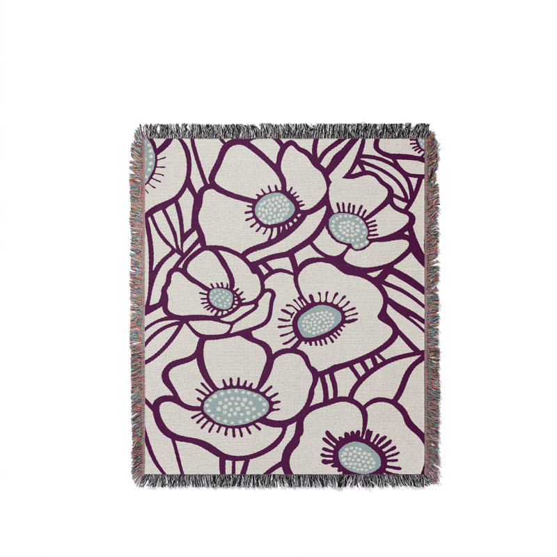 Jeté floral en coton, Violet, 60 x 60