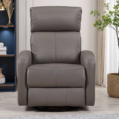 Mocha Leather Swivel Glider Recliner | 360° Rotation & Gentle Gliding Motion, Top Grain Leather, High-Density Foam, Solid Wood Frame, Luxury Living Room Chair