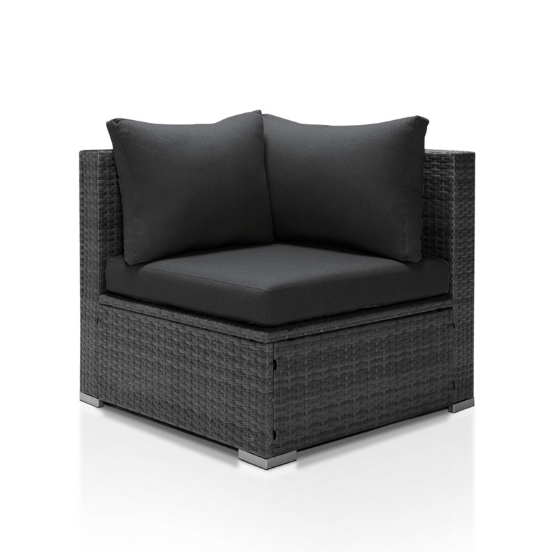Fauteuil de coin de patio extérieur Maahika en résine tressée PE avec coussin, Dark Gray Cushion/Gray Frame