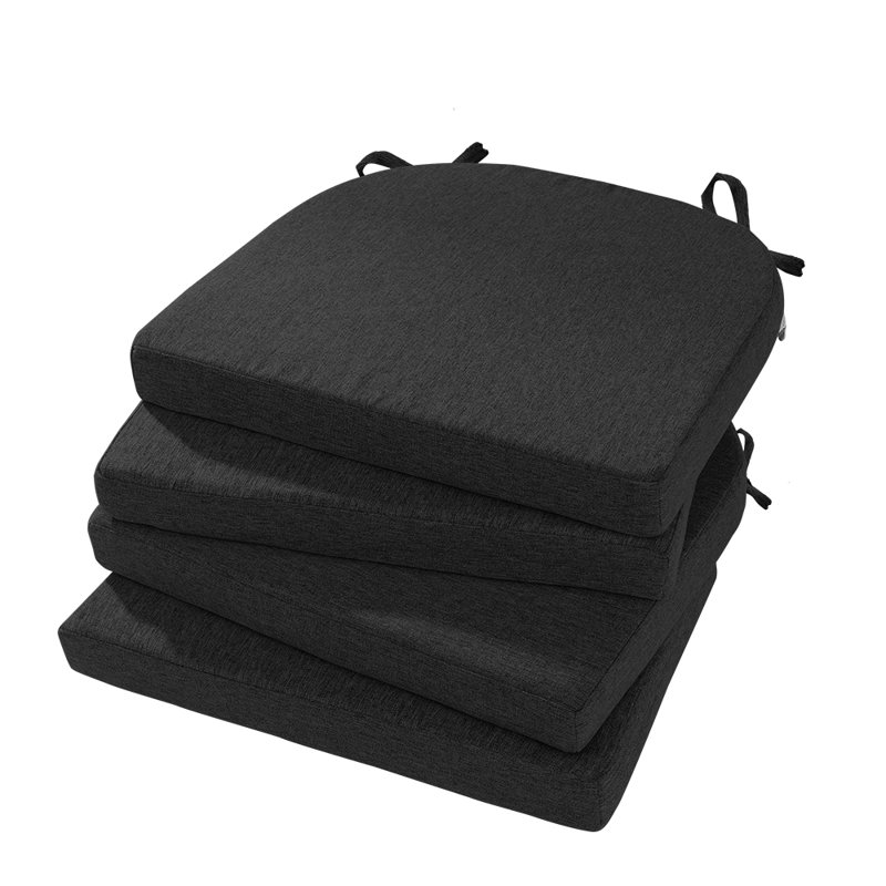4-Piece Dining Chair Seat Cushion 17“ x 16” x 2",with non-slip pad and straps, Features a concealed zip,Features a concealed zip,D-Shaped Cushions for Kitchen Chairs,  Black