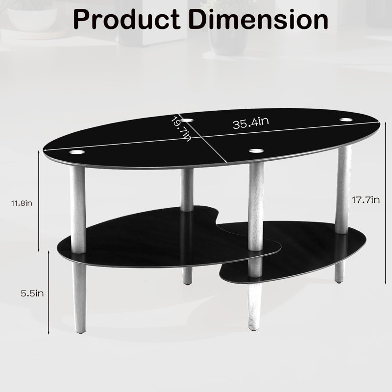 Harshan Glass Top Single Coffee Table, White/Black