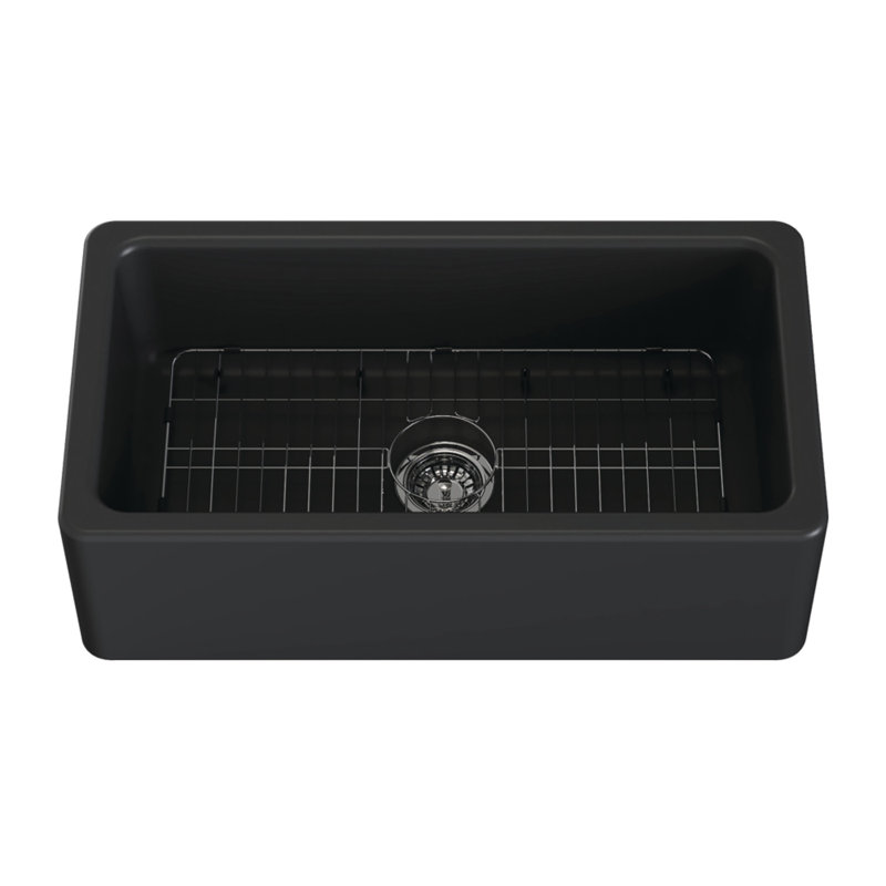 Kingston Brass Kaolin 33-Inch Fireclay Farmhouse Kitchen Sink, Matte Black