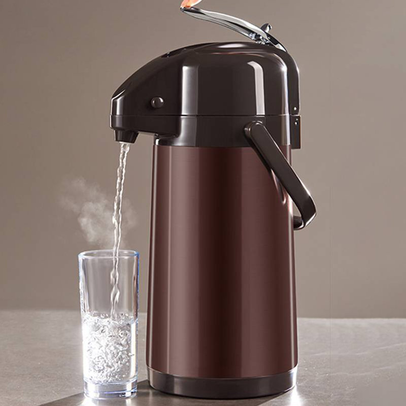 Carafe à café à double pompe en acier inoxydable 84 oz / 2,5 L pour boissons chaudes / froides avec base Lazy Susan