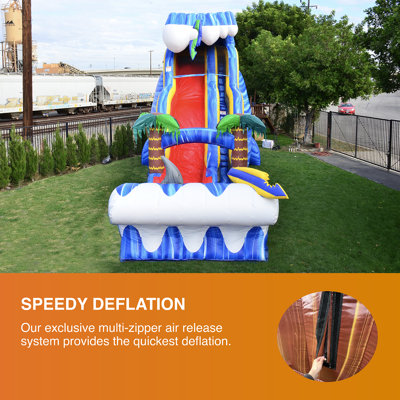 Glissade d'eau de qualité commerciale avec double chute et piscine JumpOrange 24 pi Shark Sighted