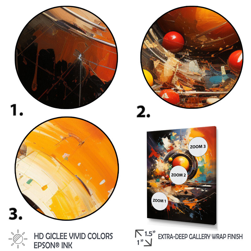 Celsie Billard Cueball Symphony An II, reproduction d'art sur toile, Cadre flottant doré, H 40 po x l 30 po x P 1,5 po