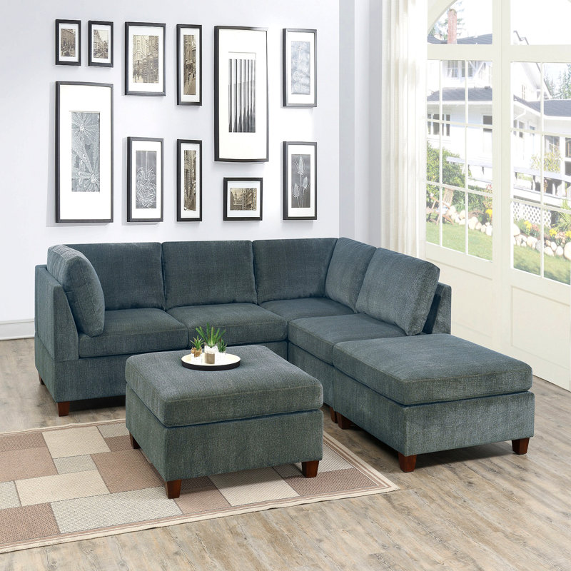 Ensemble de salon modulaire en chenille gris 6 pièces avec canapé en L et canapé d'angle 2X