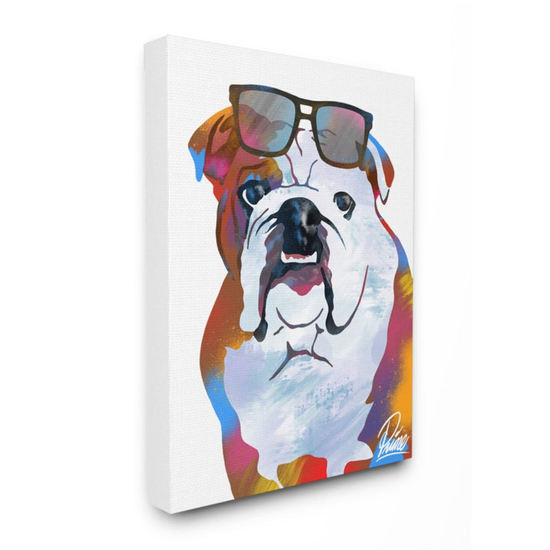 «Colorful American Bulldog Portrait» par Marcus Prime - impression d'art graphique, H 40 po x l 30 po x 1,5 po, Toile tendue