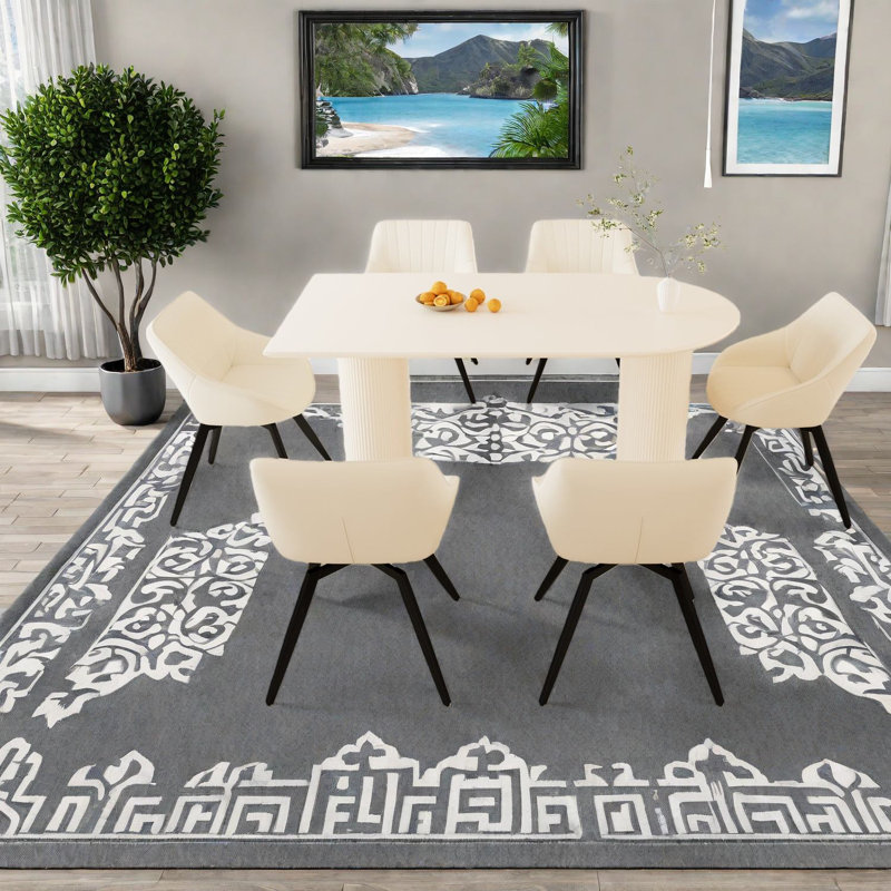Ensembles de table de salle à manger en MDF spacieux et spacieux avec chaises en PU beige pour la maison