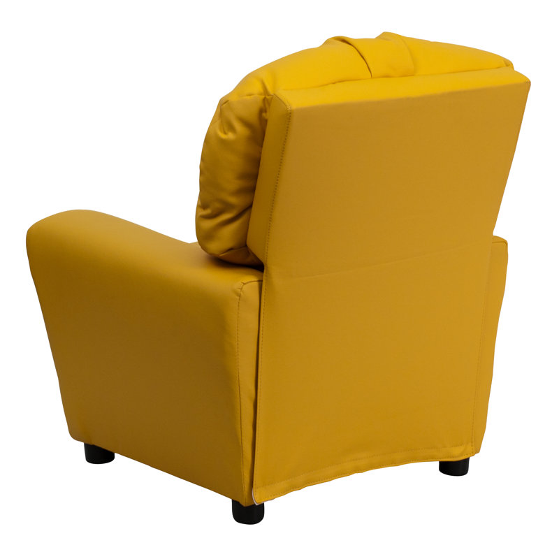 Contemporary Kids Recliner with Cup Holder, Vinyl - Yellow