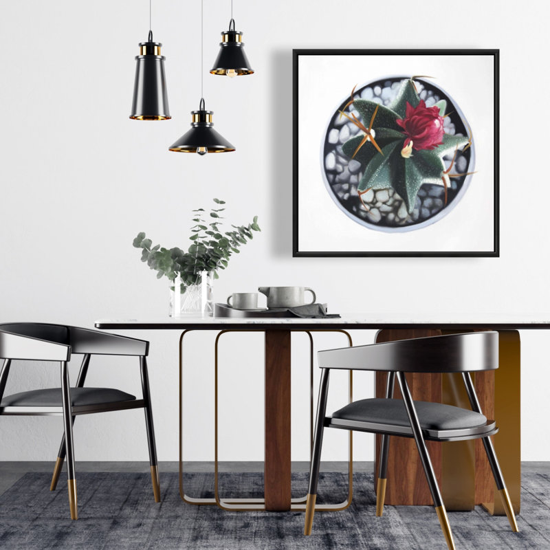 Cactus en pot - Toile encadrée botanique blanche pour la décoration intérieure, H 25,25 po x l 25,25 po