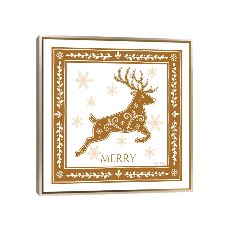 Gingerbread Reindeer - Wall Art Print - Framed Canvas, Champagne, Floater Framed Print without Mat, 18" H x 18" W