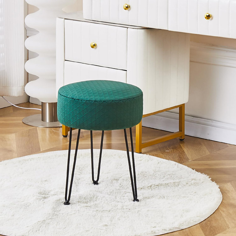 Vanity Accent Stool with Metal legs, Vert
