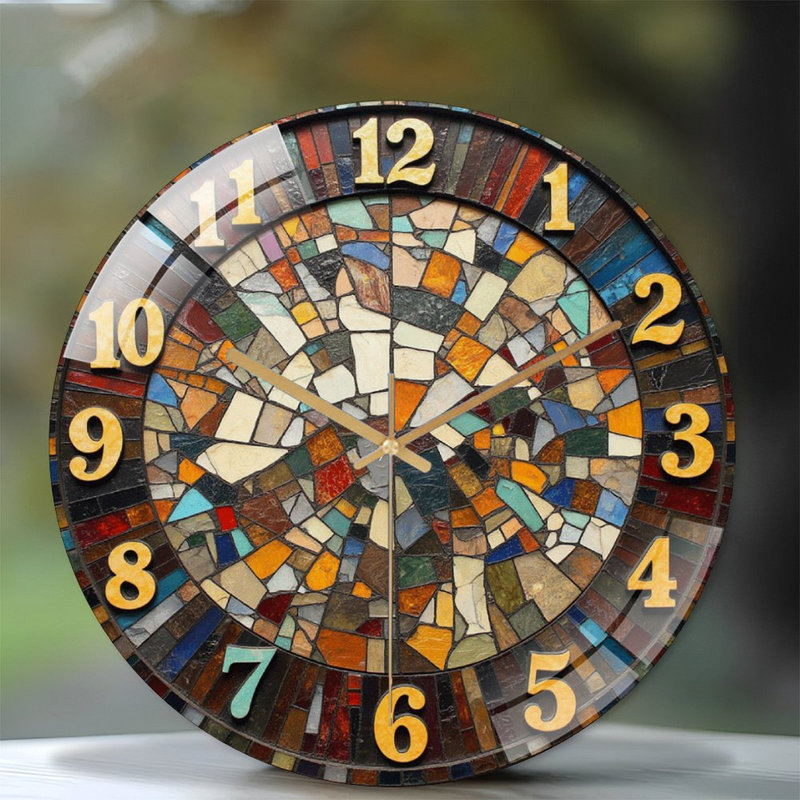 Mosaic Art Decorative Wall Clock for Home And Office Art - 12'' Modern Glass Wall Clock