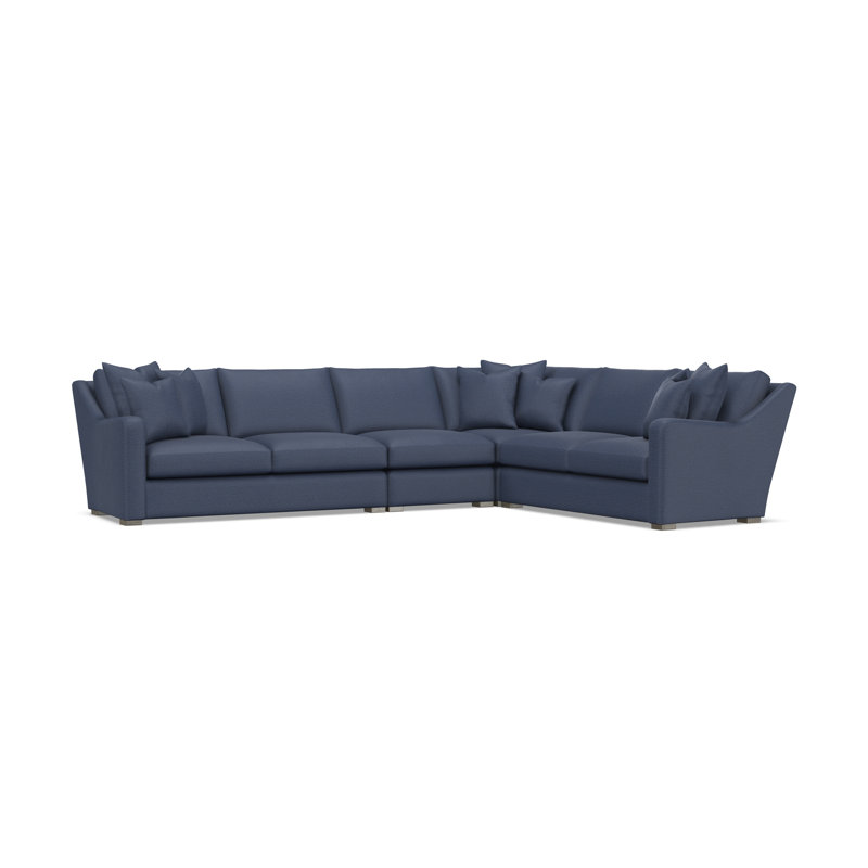 Sectional, Blue Polyester, 34.5" H x 137.5" W x 107.5" D, Right Hand Facing