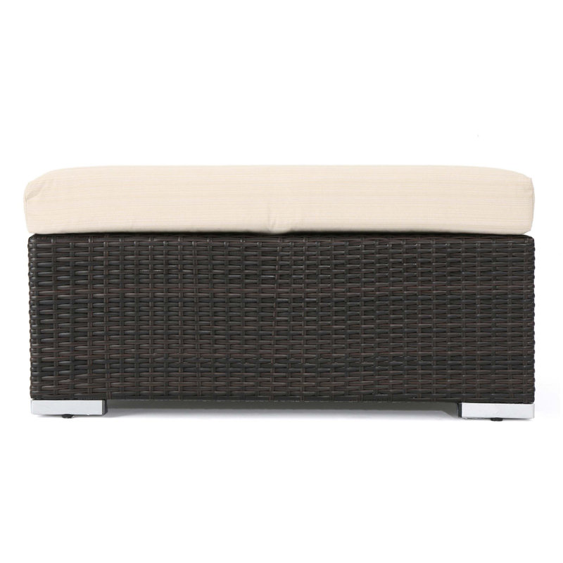 Repose-pieds d'extérieur en osier rembourré et durable pour la détente de patio et de jardin., Beige