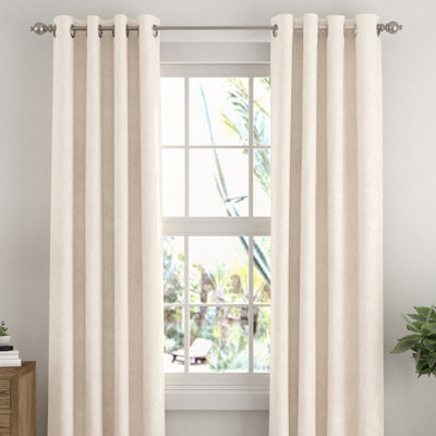 100% Blackout Textured Linen-Blend Grommet Curtain Set