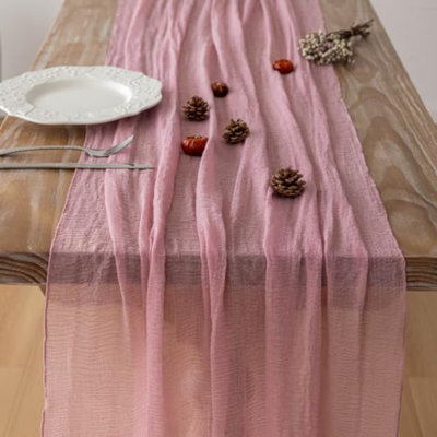 2Pcs Dusty Rose Cheesecloth Table Runner 120 Inches for Party Home Décor