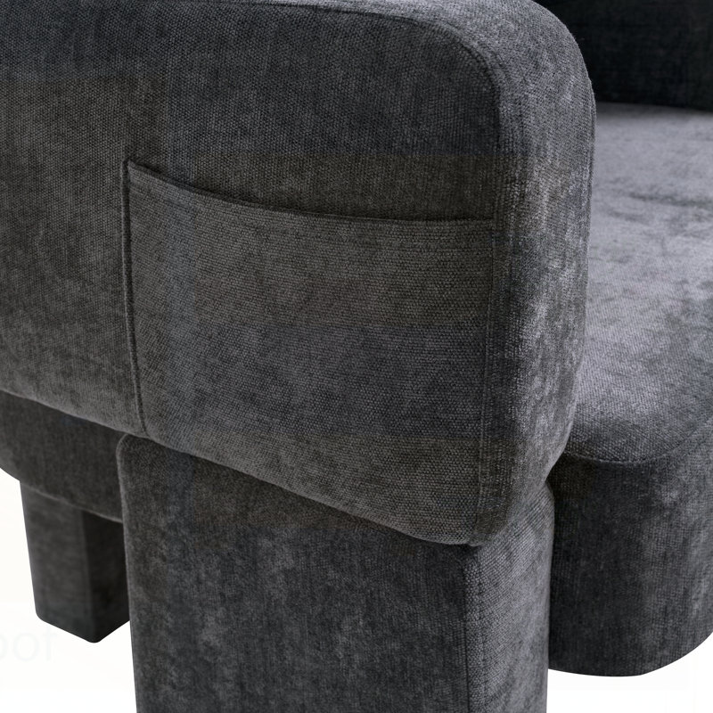 Modern 3-Leg Chenille Accent Chair with Ergonomic Arms & Removable Pillow, Plush Small Space Armchair, Single Sofa Chair for Living Room, Bedroom, Dining Room and Office, Gray