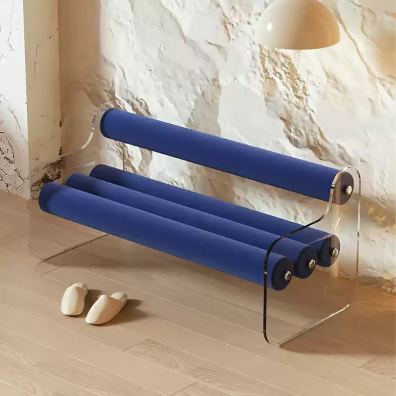 Banc de lit tapissier en acrylique transparent, Bleu
