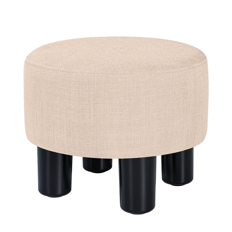 12.4'' Wide Round Footstool Ottoman, Beige Linen