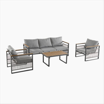 Ensemble de mobilier d'extérieur en métal 4 pièces, ensemble de canapé d'extérieur 5 places avec coussin, mobilier d'extérieur moderne pour terrasse, jardin