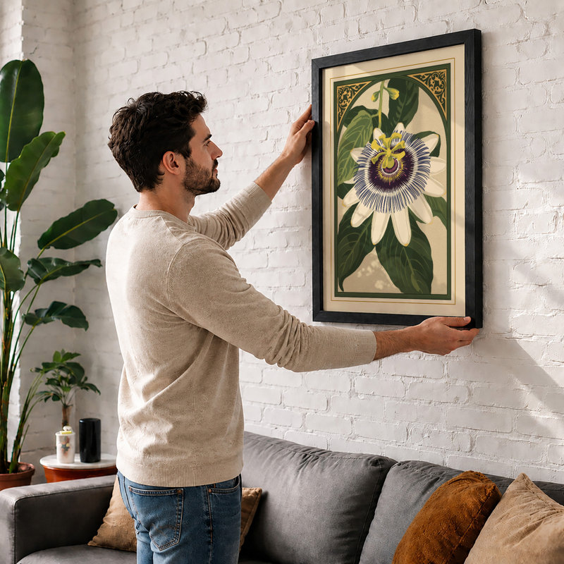 Passion Flower Study Botanical - Framed Print, Unframed, A4 - 29.7 x 21.0 cm