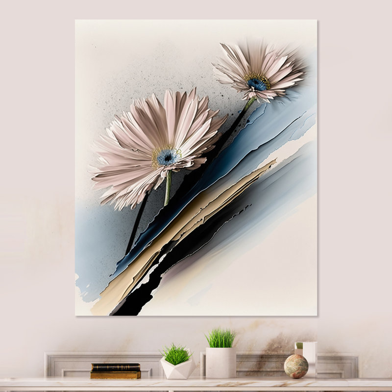 Décoration murale fleurs de gerbera beige - marguerite florale en métal, H 40 po x l 30 po x P 1 po