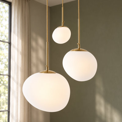 3-Light Gold Cluster Pendant with Frosted Glass Shades, Bulbs Included