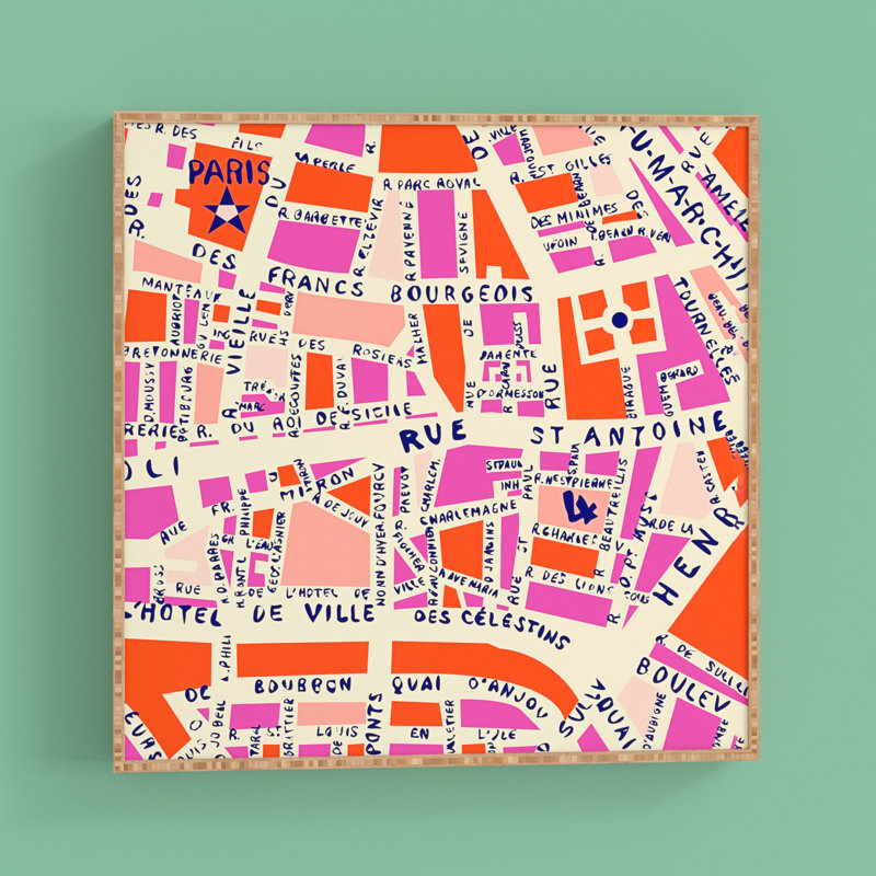 «Paris Map», reproduction d'art graphique encadrée sur métal