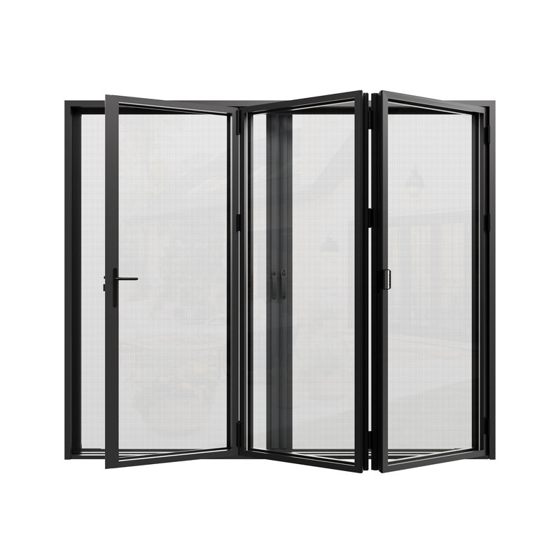 Porte de patio pliante en aluminium noire pliante à droite 96 po x H 80 po (3 + 0) avec 𝗥𝗲𝘁𝗿𝗮𝗰𝘁𝗮𝗯𝗹𝗲 𝗦𝗰𝗿𝗲𝗲𝗻 