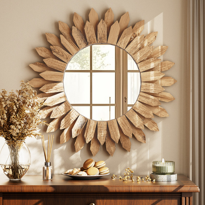 Miroir décoratif, 20 po x 20 po, Bois naturel