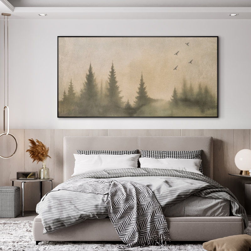 Très grande impression d'art mural vert forêt - paysage abstrait nature neutre pour le salon ou la chambre à coucher, assemblage de cadre requis
