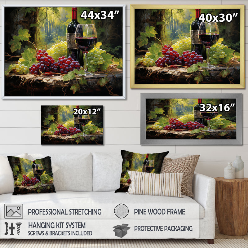 Art mural sur toile Cabernets Calm, Cadre flottant blanc, H 12 po x l 20 po x P 1 po