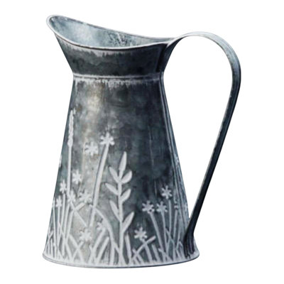Zinc Meadow Design Jug Rustic Floral 34cm