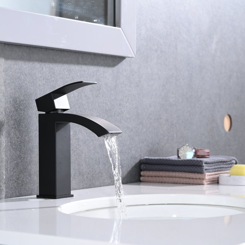 Robinet de lavabo de salle de bain noir mat, robinet de lavabo à poignée simple avec bonde escamotable (avec trop-plein)
