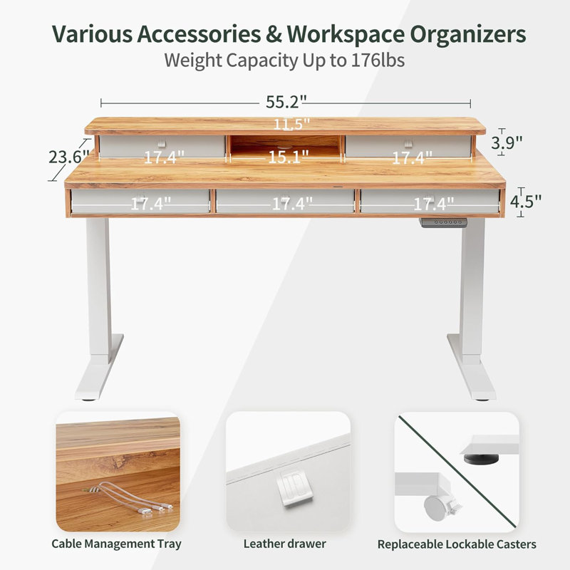 Schwenk 47.4'' W Height Adjustable Rectangle Standing Desk, White, 47" H x 55" W x 24" D