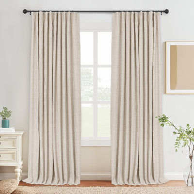Annemary 100% Blackout Curtains Thermal Insulated Faux Linen Textured Drapes for Bedroom Living Room Curtains Rod Pocket/Clip Rings/Hook Belts (2 Panels Set)