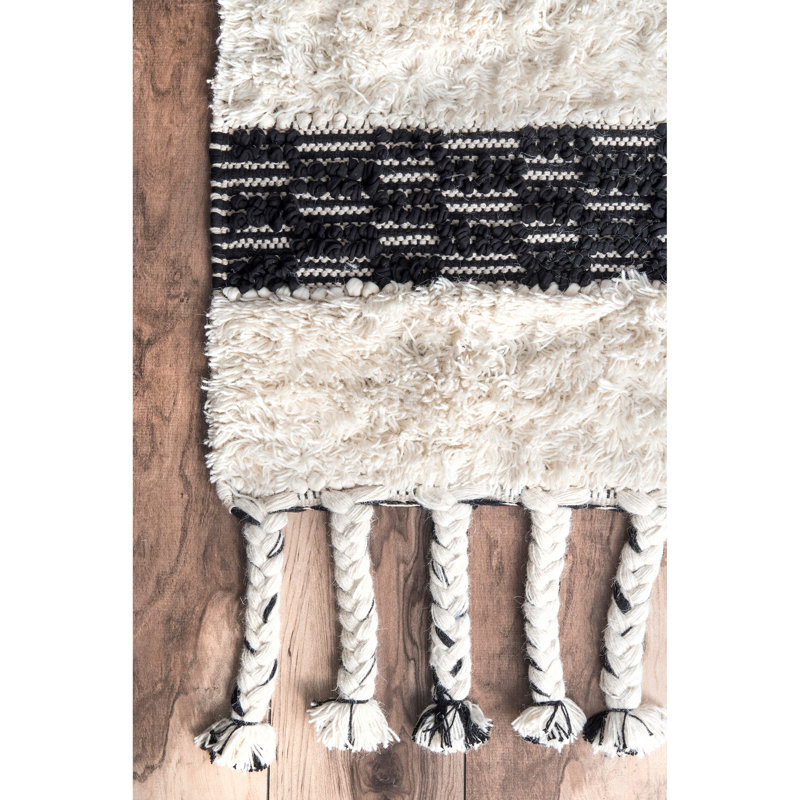 Tapis noir / beige en laine / coton touffeté à la main Brickey, Rectangle 8 pi 6 po x 11 pi 6 po