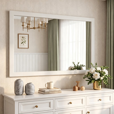 Solid Wood Frame Accent Mirror Bathroom Mirror, Wood Frame Wall Mounted Vanity Mirror, Farmhouse Industrial Rectangle Wall Mirror for Bathroom
