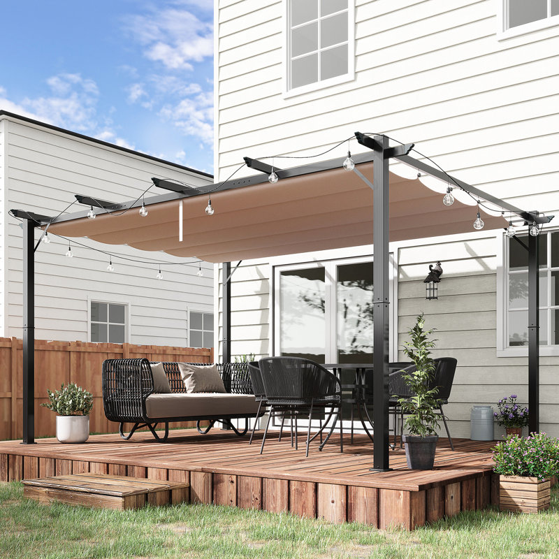 Auvent rétractable 10 'X 13' Pergola pour cour arrière - réunion extérieure, jardin, abri de jardin en aluminium gris anthracite