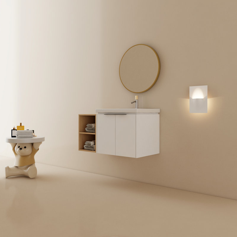 Meuble-lavabo de salle de bain moderne avec lavabo et porte de 36 pouces - Type de montage mural d'évier en céramique lourde de style 81,41 lb