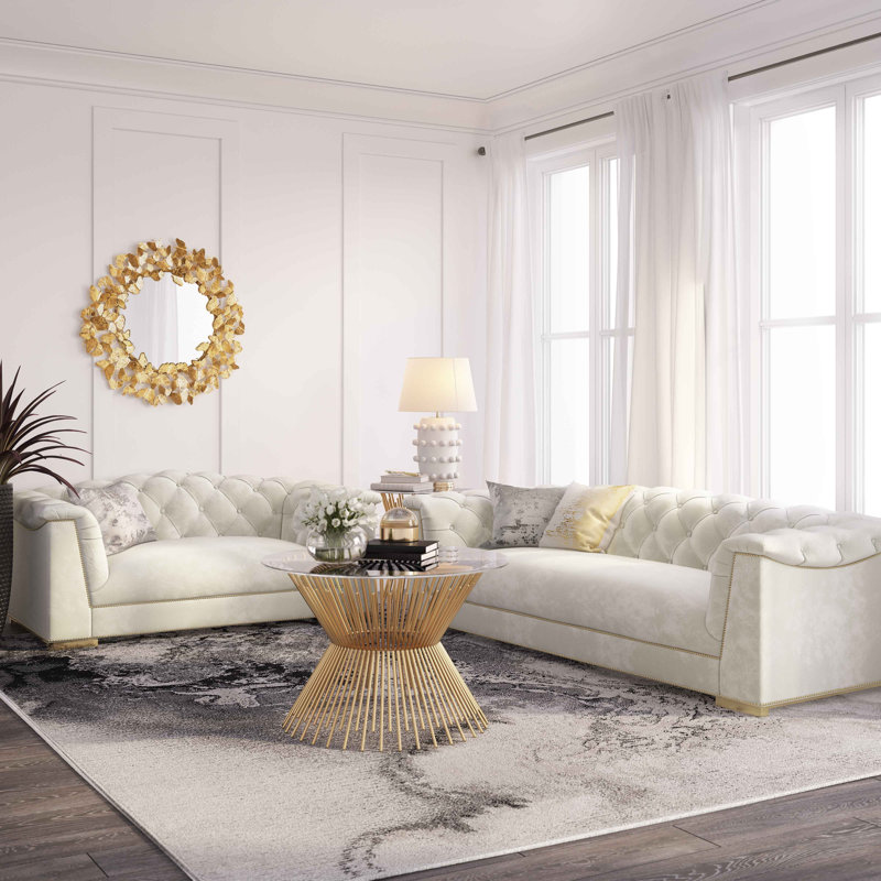 Canapé 92,1 po, Velours crème, H 29,9 po x l 68,5 po x P 35,4 po