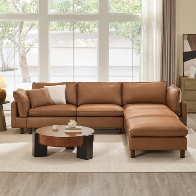 Solena 126.8" W 5-Piece Genuine Leather Modular Sofa