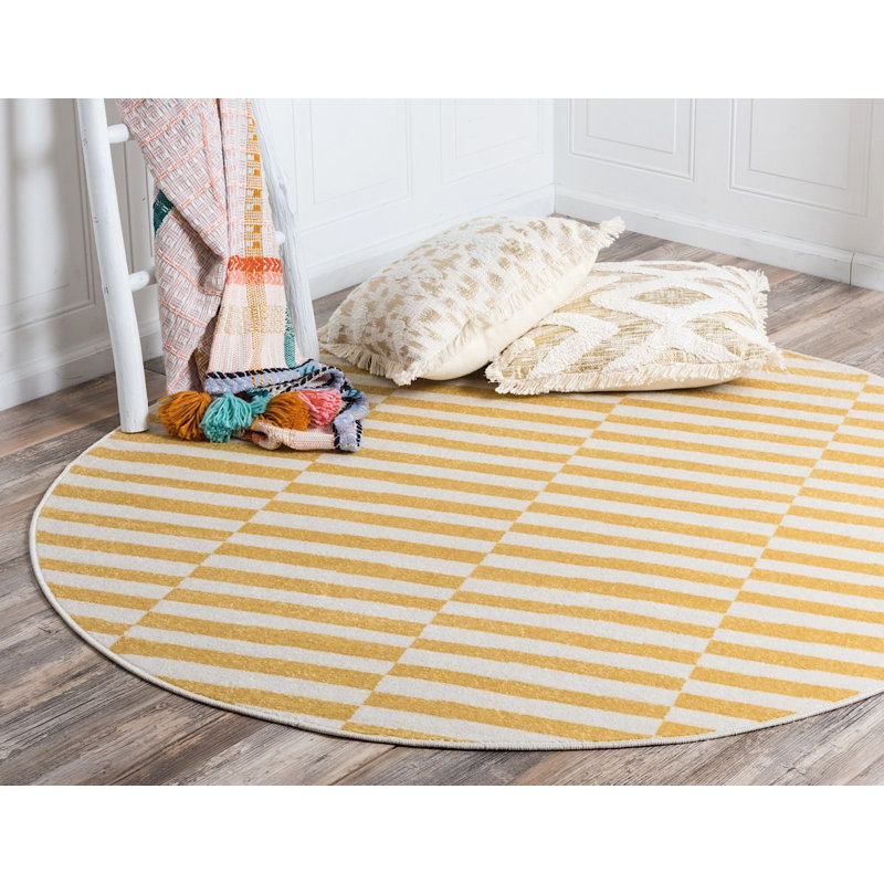 Arzilla Striped Area Rug, Round 7'10", Yellow