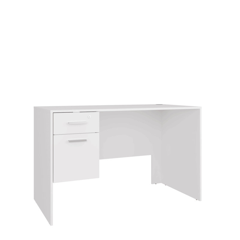 Modern Office Desk With Two Drawers And Side Storage, Compact Computer Workstation For Home Office Or Study Room, White