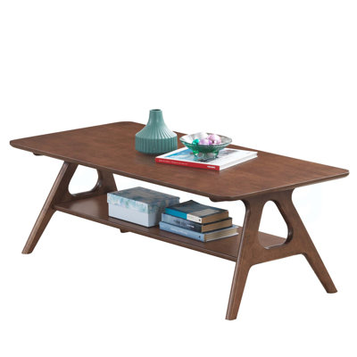 George Oliver Arona Mid-Century Modern Wood Coffee Table with Shelf, Perfect for Stylish and Functional Living Spaces